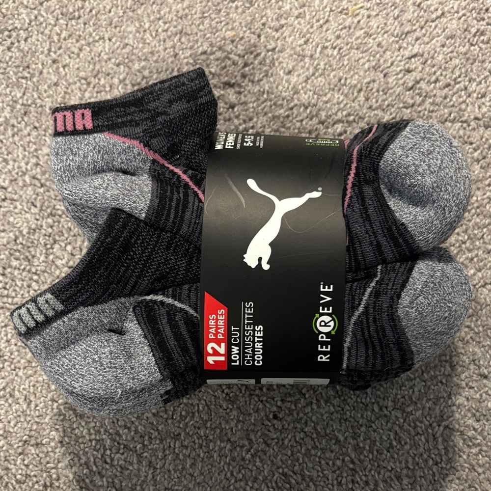 Puma Women’s Black and Gray Athletic Socks - 12 Pack